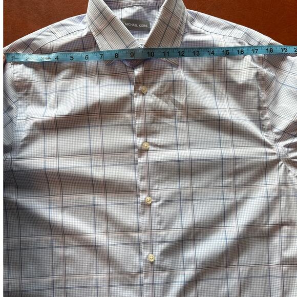 Michael Kors Men’s Plaid Dress Shirt Blue White 16/32-33 Airsoft - Picture 8 of 10